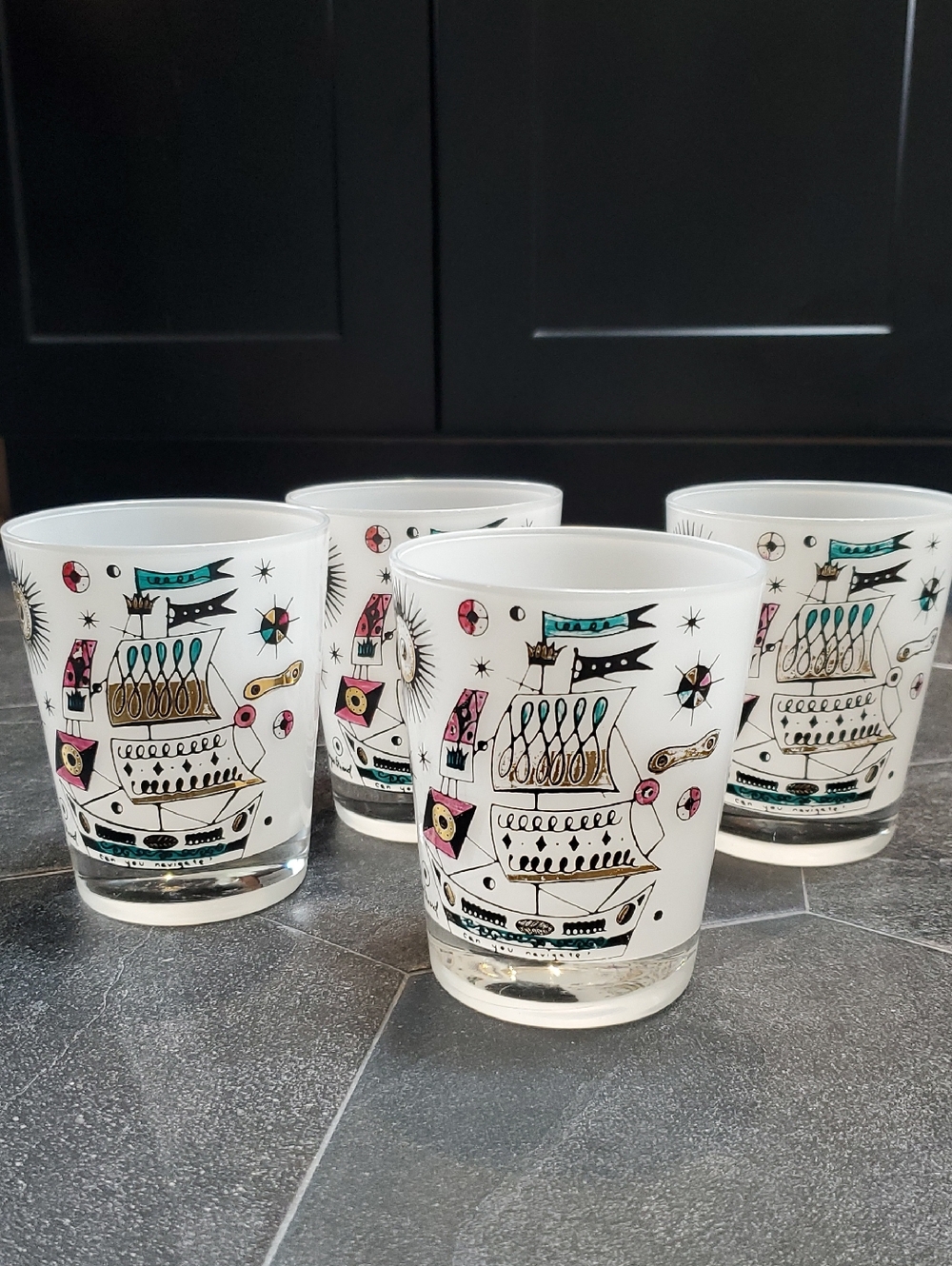 Vintage Georges Briard Ship Glasses Rare Set